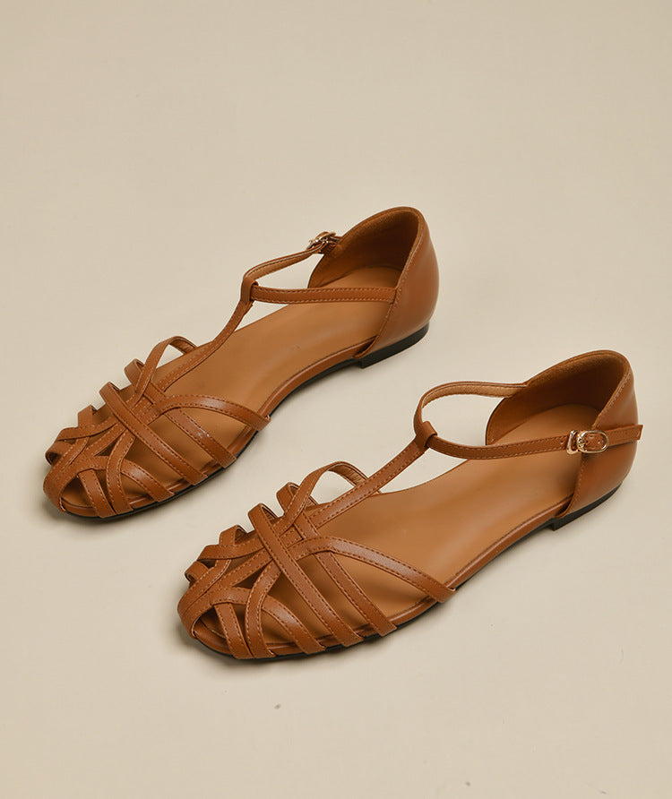 Damen Flachsandalen Verstellbarer Riemen Modischer Schnitt Beige