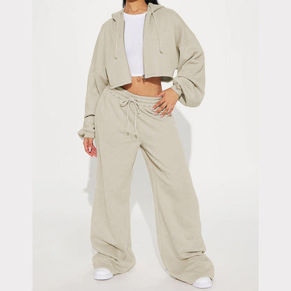 Damen Fleece Crop Set Weite Hose Norvielle