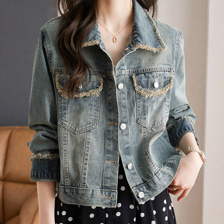 Damen Denimjacke Lässig Mit Fransen Blau - Norvielle