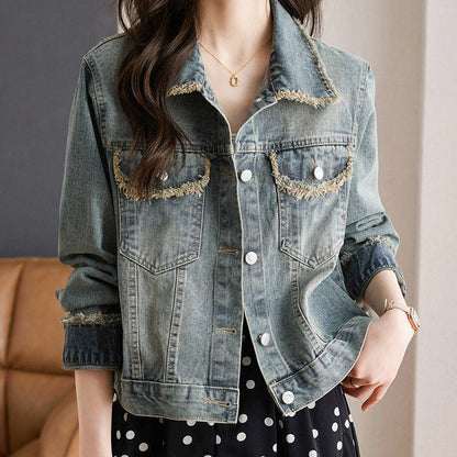 Damen Denimjacke Lässig Mit Fransen Blau - Norvielle