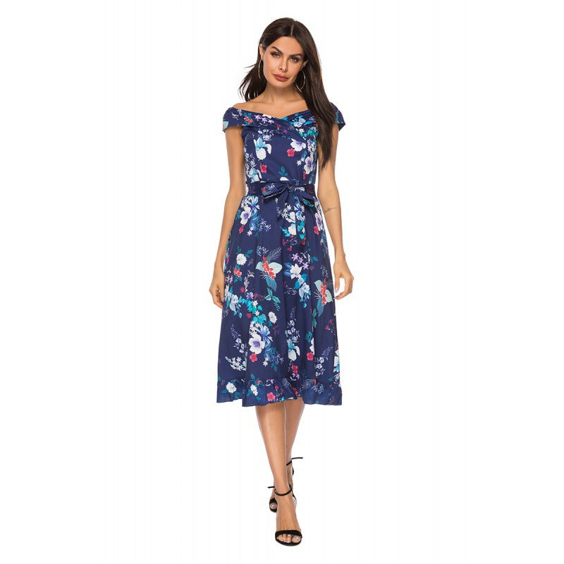 Damen Midikleid Blumendesign Tailliert Rüschendetails - Norvielle