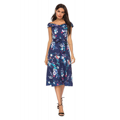 Damen Midikleid Blumendesign Tailliert Rüschendetails - Norvielle