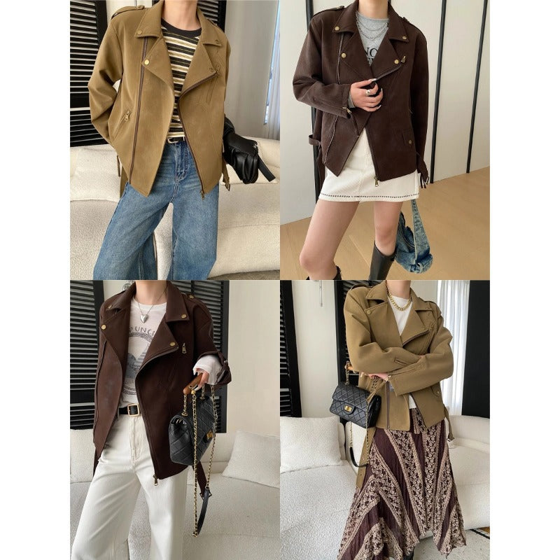 Damen Bikerjacke Kunstleder Asymmetrischer Reißverschluss