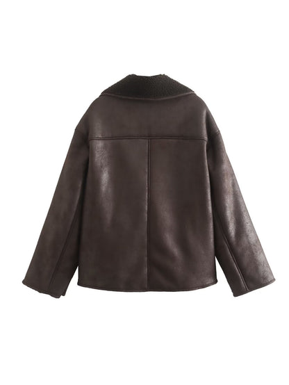 Nevada Damen Winterjacke Velourslederoptik Fleece