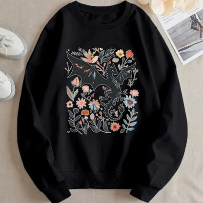 Damen Sweatshirt Drachen Blumenmotiv Norvielle