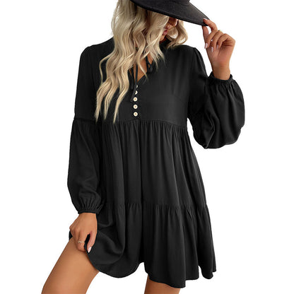 Damen Wickelkleid mit Knöpfen und Volumenärmeln Norvielle