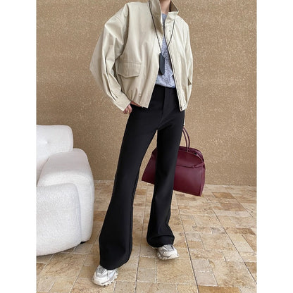 Damen Übergangsjacke Minimalistisch Hochkragen Praktische Taschen