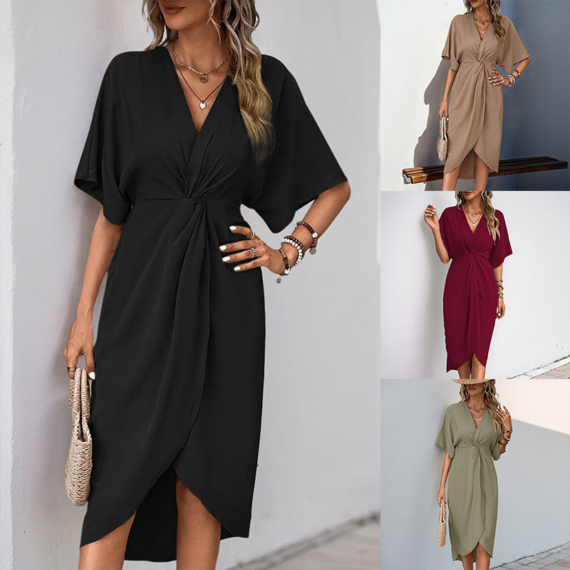Damen Wickelkleid Midi Blütenraffung Norvielle - Norvielle