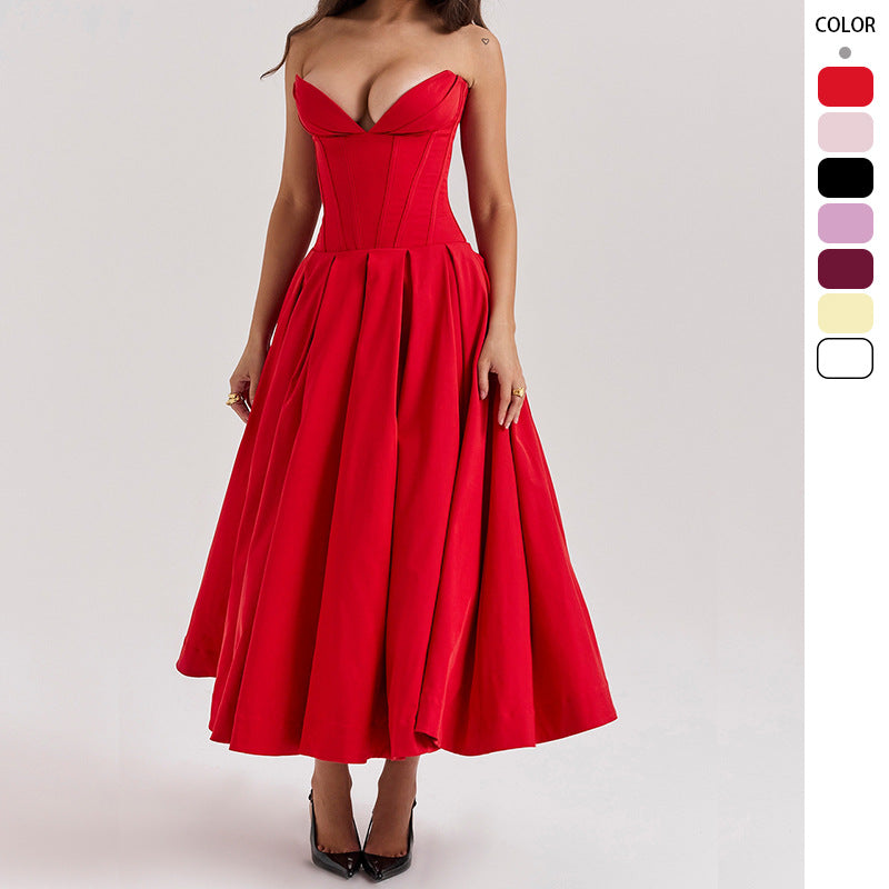 Damen Maxikleid Elegant Herz-Ausschnitt Schwingender Rock Norvielle - Norvielle