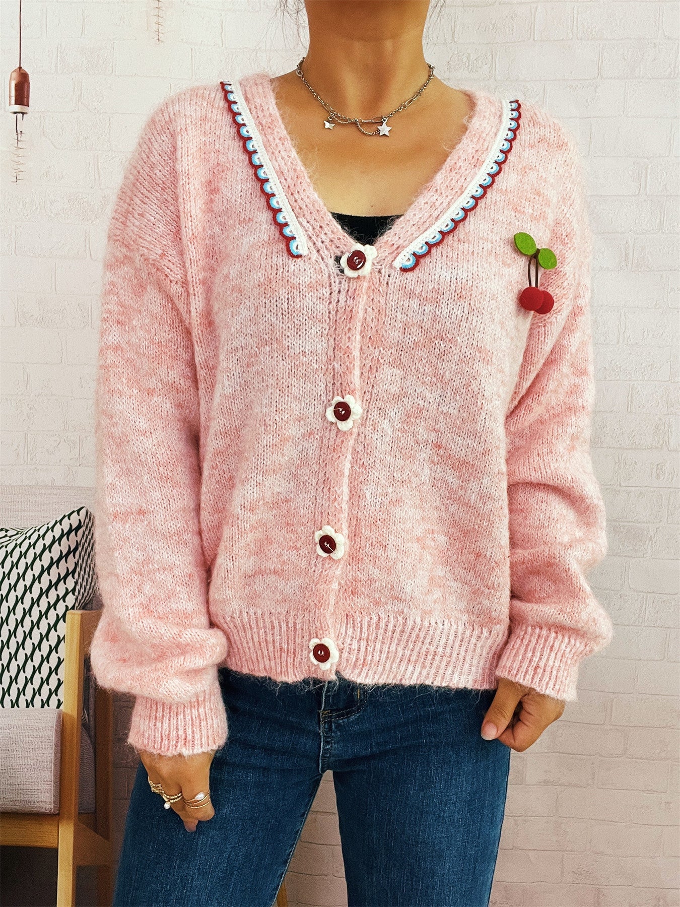 Damen Strickjacke Blütenmuster Norvielle