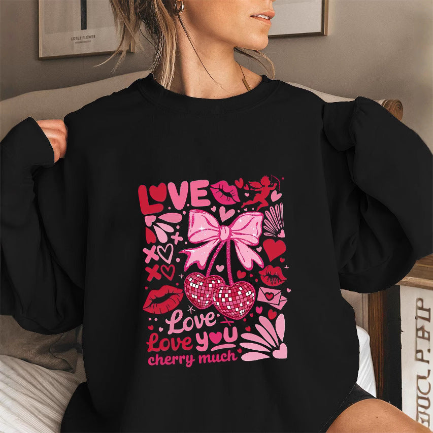 Damen Sweatshirt Voluminöse Ärmel Kirschmotiv Grün - Norvielle
