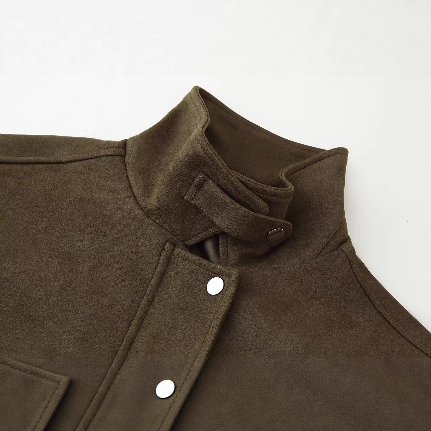 Damen Utility-Jacke Doppelbrusttaschen Hochschließender Kragen
