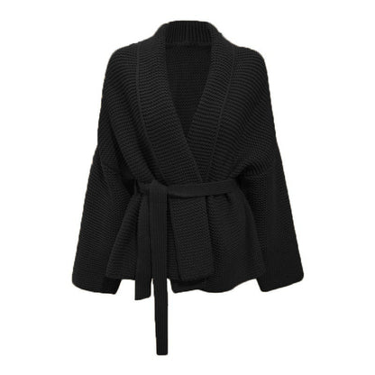 Damen Grobstrick-Mantel Breite Ärmel Praktischer Gürtel