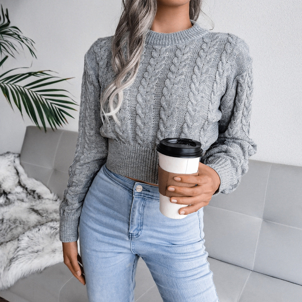 Damen Strickpullover Kuschelig Zopfmuster Tailliert Norvielle