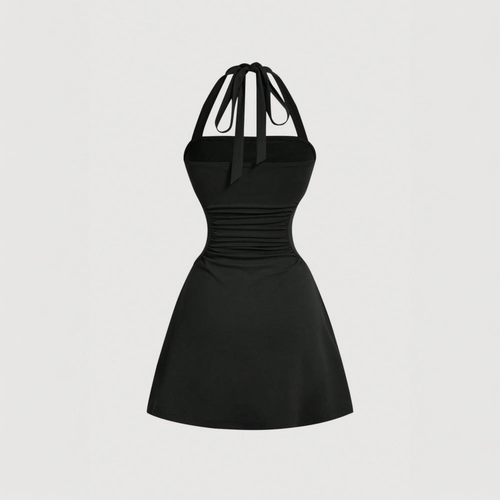 Damen Halterkleid Figurformend Drapierung Rückenschnürdesign