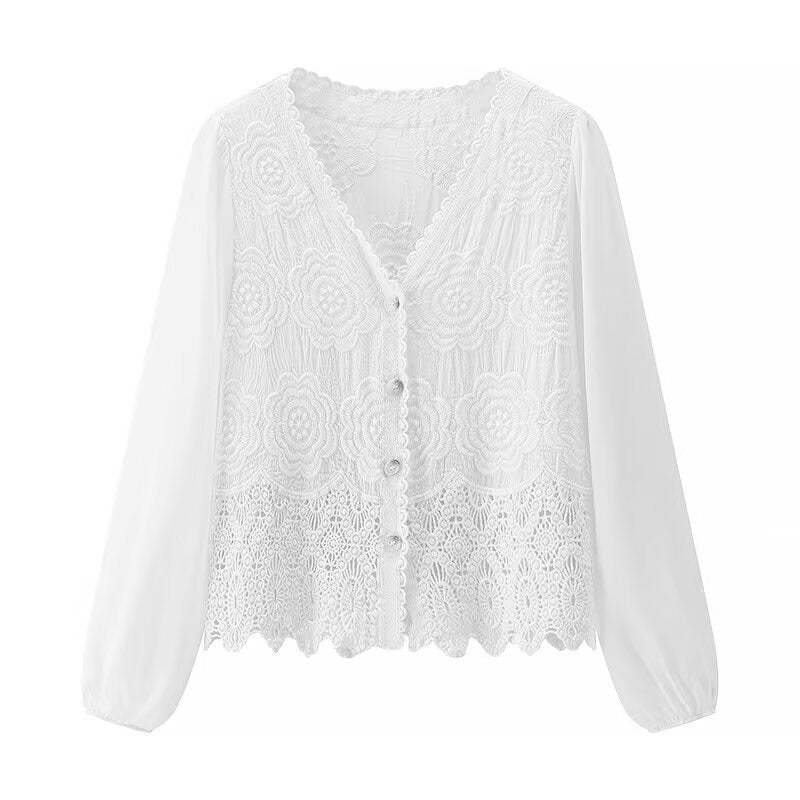 Damen Spitzenbluse Elegant Knöpfe Norvielle