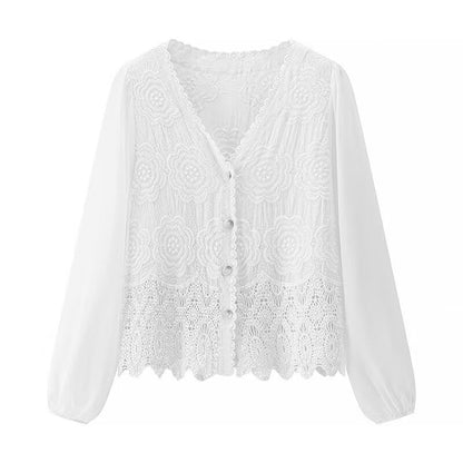Damen Spitzenbluse Elegant Knöpfe Norvielle