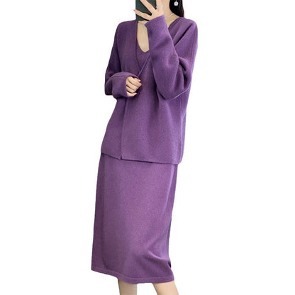 Damen Strickensemble V-Ausschnitt Asymmetrisch Norvielle
