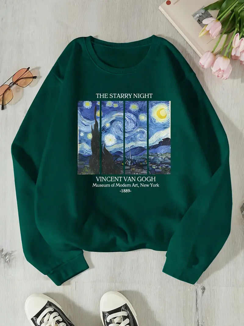Damen Sweatshirt Van Gogh Kunstmotiv Baumwolle Norviele