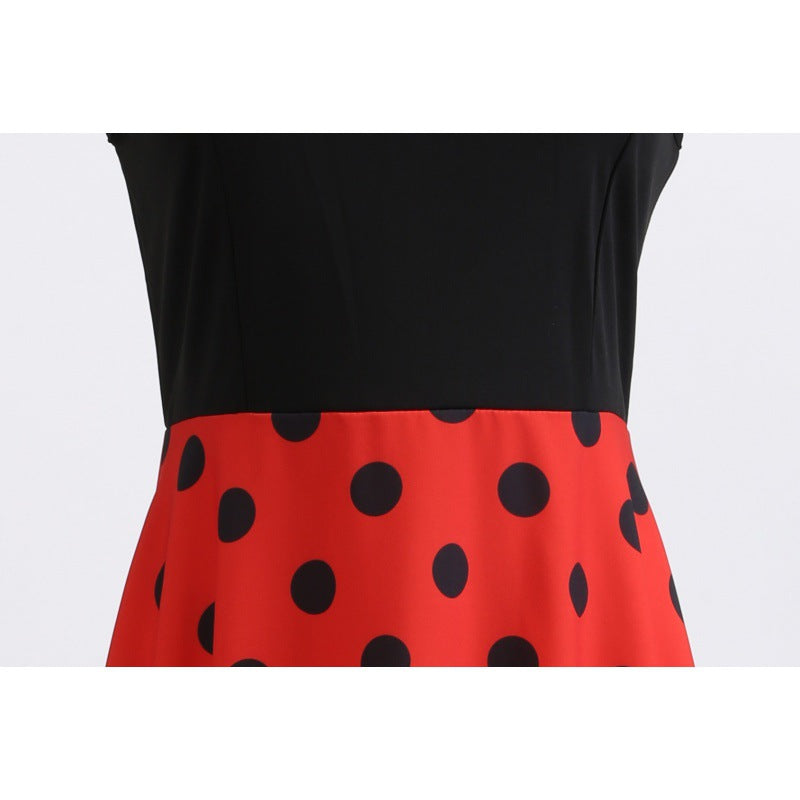 Damen A-Linie Kleid mit Punkten und Taillengürtel