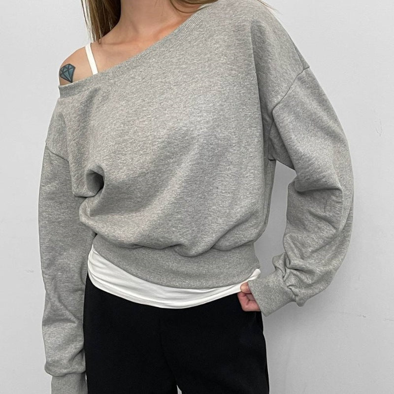 Damen Pullover Asymmetrischer Ausschnitt Norvielle