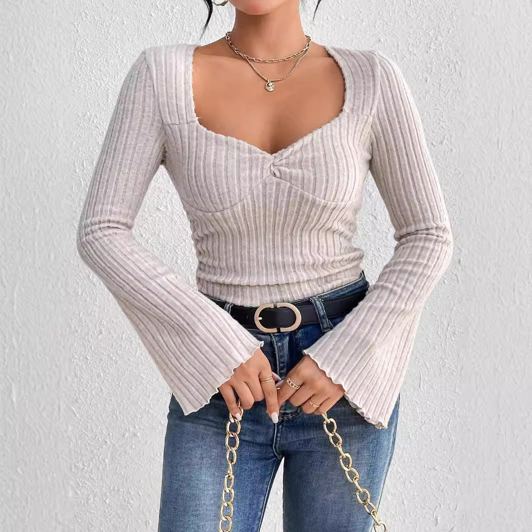 Damen Langarmshirt V-Ausschnitt Rüschendetails Norvielle - Norvielle