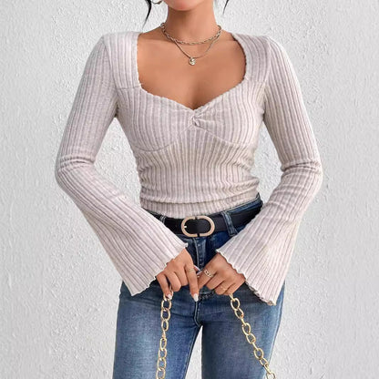 Damen Langarmshirt V-Ausschnitt Rüschendetails Norvielle - Norvielle