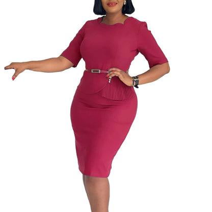 Damen Midi-Kleid Drapiert Vorderseite Abnehmbarer Gürtel Norvielle