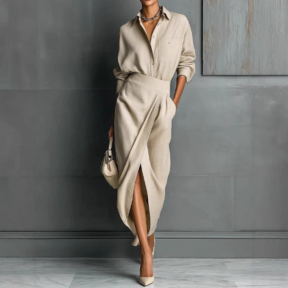 Damen Maxikleid Asymmetrischer Schnitt Elegante Falten Norvielle - Norvielle
