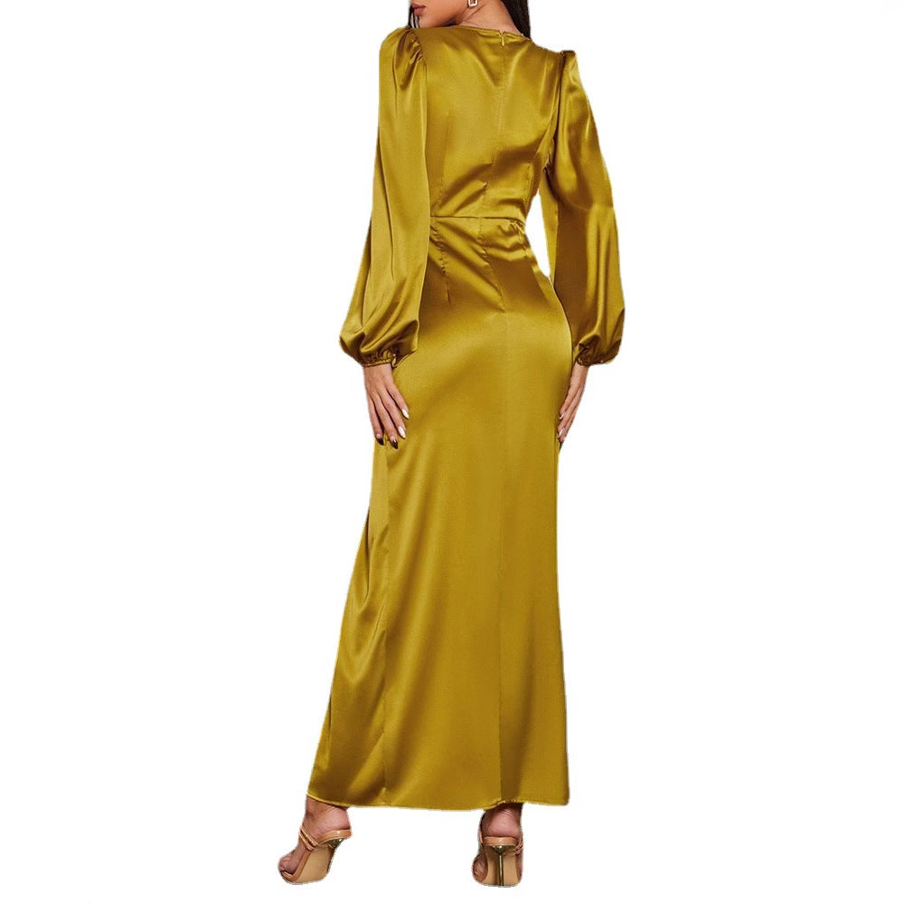 Damen Maxikleid V-Ausschnitt Puffärmel Elegant Norvielle