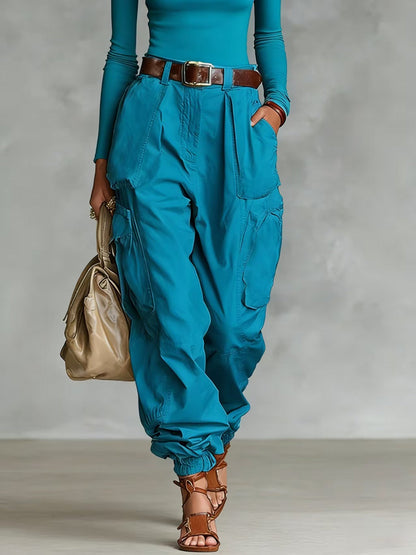 Damen Cargo-Hose Elastischer Bund Praktische Taschen