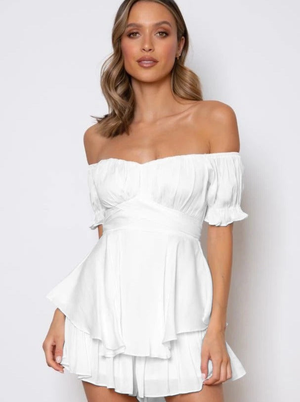Damen Off-Shoulder Minikleid Sommerkleid