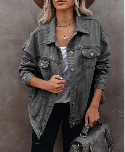 Damen Oversized Denimjacke mit Brusttaschen