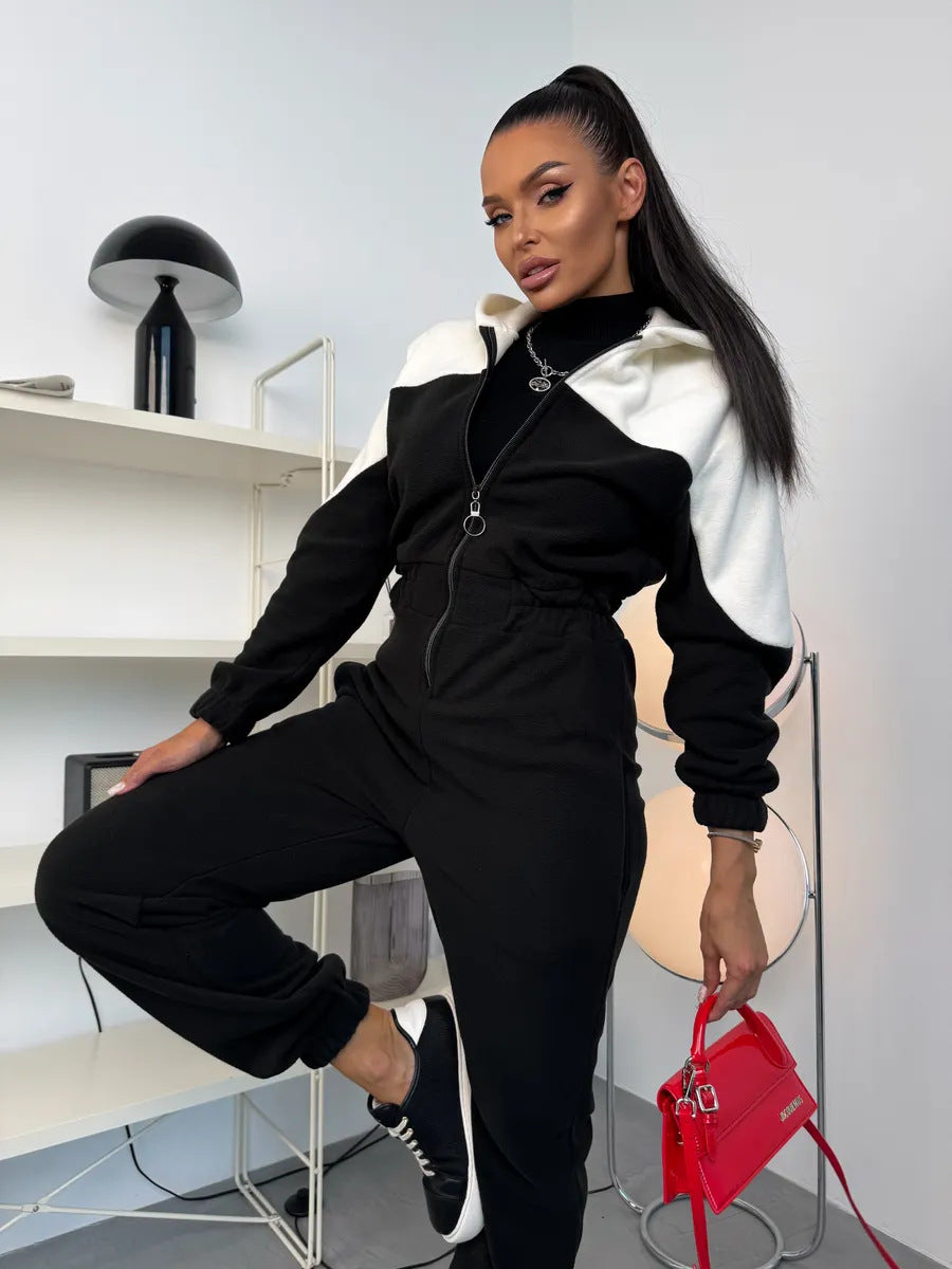 Damen Fleece-Overall mit Reißverschluss und Kapuze