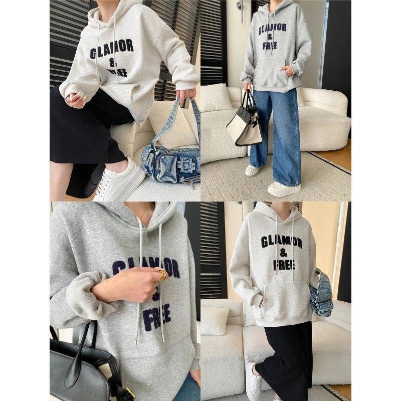 Damen Kapuzenpullover Lässiger Schnitt Mit Schriftzug Beige