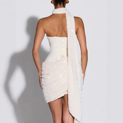 Damen Minikleid mit Bustier-Oberteil und Paillettenrock