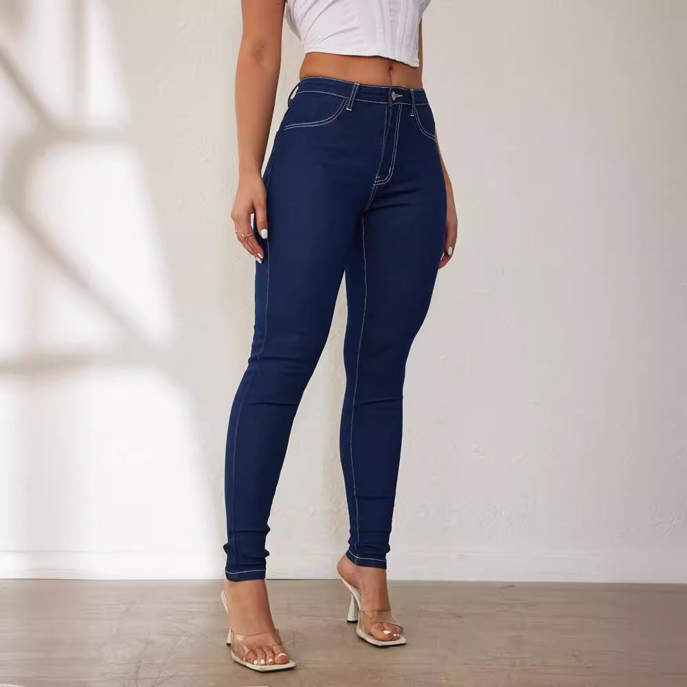 Damen Skinny Jeans Hohe Taille Figurbetonend muster nicht