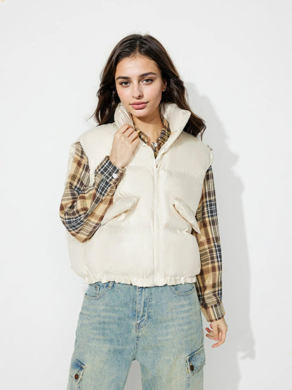 Damen Steppweste Hochkragen Praktische Taschen