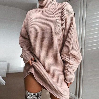Damen Strickpullover Oversized Stehkragen Rippenmuster Beige