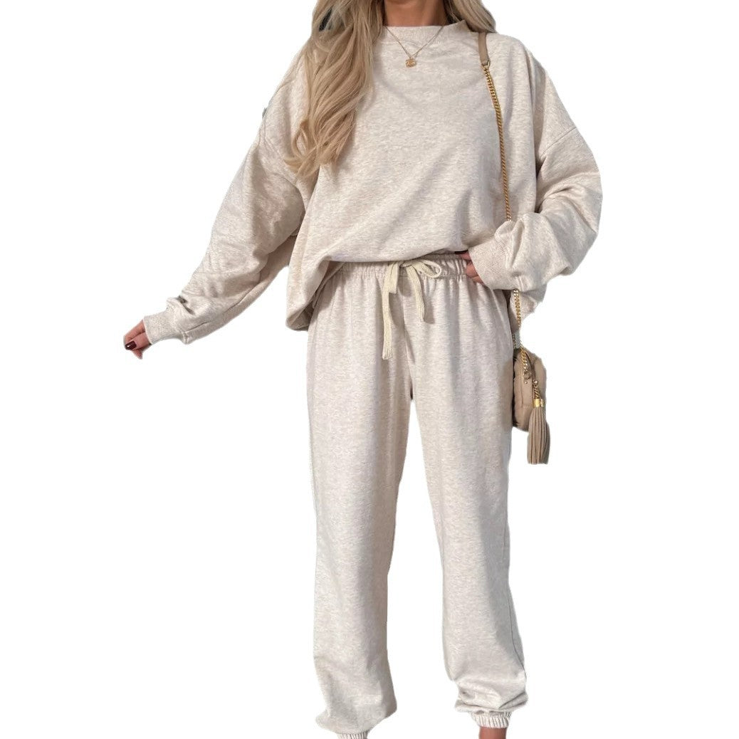 Damen Fleece-Loungewear-Set Elastischer Bund Beige