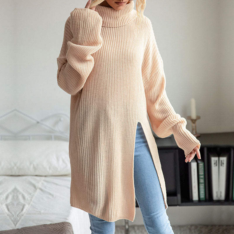 Damen Strickpullover Hochkragen Dekorativer Taillengürtel - Norvielle