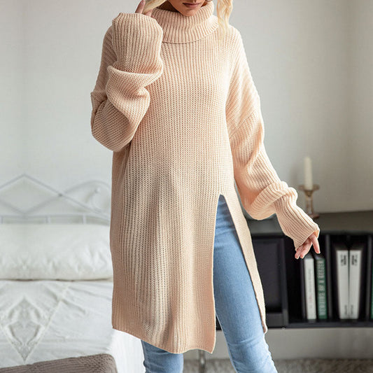 Damen Strickpullover Hochkragen Dekorativer Taillengürtel - Norvielle