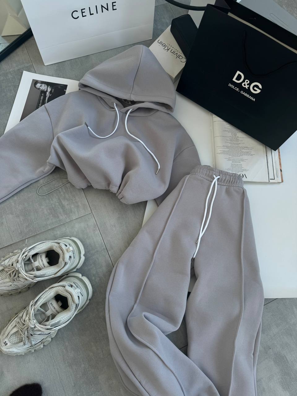 Damen Hoodie Jogginghose Baumwolle Bequem Grau