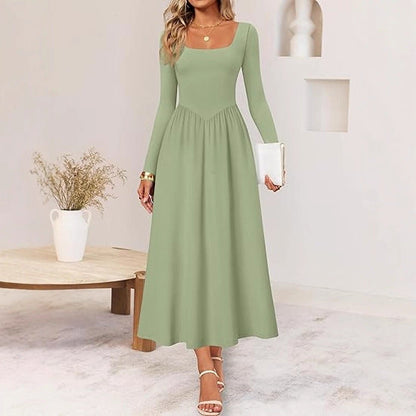 Damen Elegantes Midi-Kleid mit Quadratausschnitt und langen Ärmeln