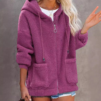 Damen Fleece Hoodiejacke Mit Taschen Hochwertig