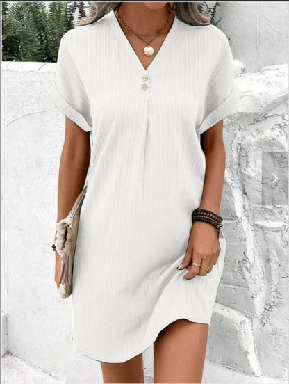 Damen Sommerkleid V-Ausschnitt Leicht Feminin Beige