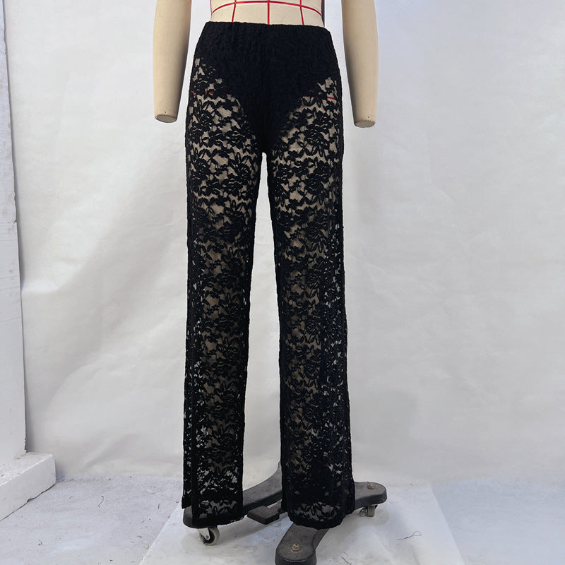 Damen Spitze Hose Lange Gerade Hochtailline