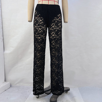 Damen Spitze Hose Lange Gerade Hochtailline