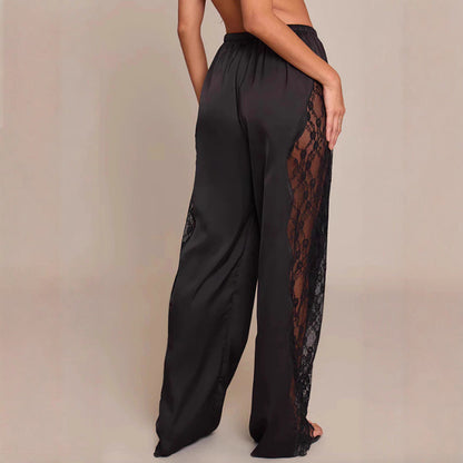 Damen Satin-Hose mit Spitzeneinsätzen Seiten-Schnitt