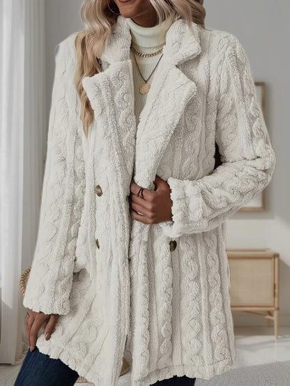 Damen Strickmantel Elegant Knöpfe Beige